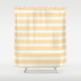 [ Thumbnail: Tan and Mint Cream Colored Lined Pattern Shower Curtain ]