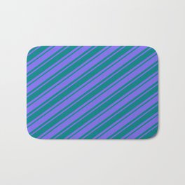 [ Thumbnail: Medium Slate Blue & Teal Colored Lined/Striped Pattern Bath Mat ]