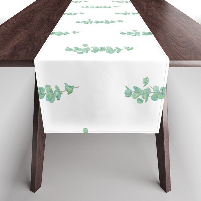 Eucalyptus plants leaves branches flowers Watercolor  Table Runner