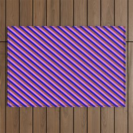 [ Thumbnail: Blue, Sienna & Violet Colored Pattern of Stripes Outdoor Rug ]