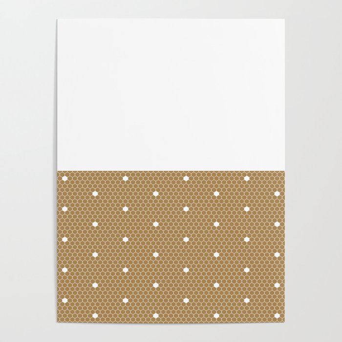 White Polka Dots Lace Horizontal Split on Gold Brown Poster