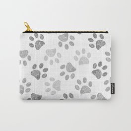 Black and grey paw print pattern Carry-All Pouch | Cat, Stars, Dog, Diamonds, White, Black, Girls, Print, Cute, Handdrawn 