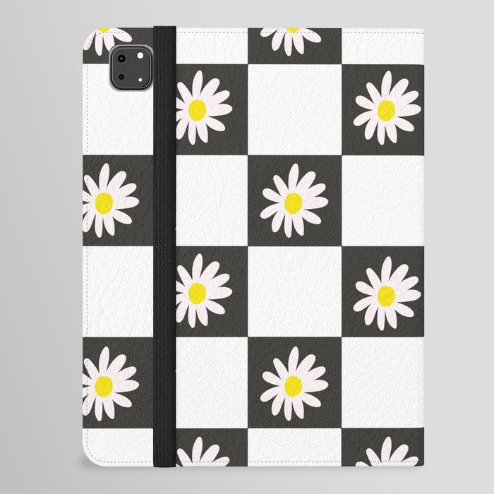 Black & White Daisy Checkered Pattern iPad Folio Case