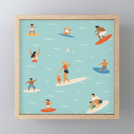 Surfing kids Framed Mini Art Print