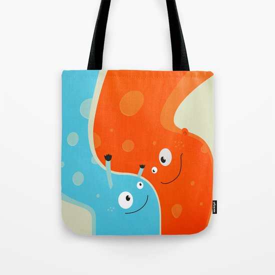 Hugging Cute Cartoon Characters Tote Bag
