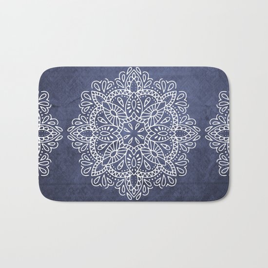 Mandala Vintage White on Ocean Fog Gray Bath Mat