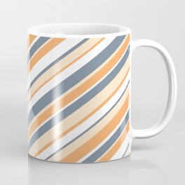 [ Thumbnail: Slate Gray, Bisque, Brown & White Colored Stripes/Lines Pattern Coffee Mug ]