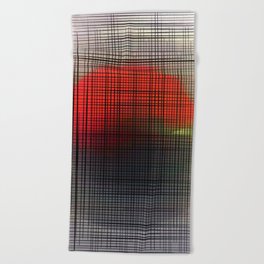 Sloane Grid Sun - gray red grid, grid pillow, home decor, painterly, sunshine, boho art, bohemian Beach Towel