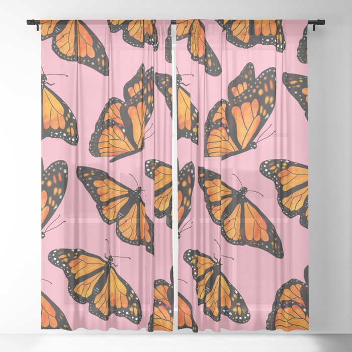 Monarch Butterfly Pattern-Pink Sheer Curtain