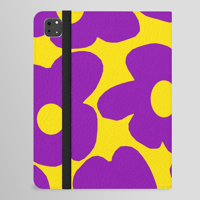 Large Retro Flowers Purple Petals Yellow Background  #decor #society6 #buyart  iPad Folio Case