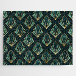 Art Deco Pattern In Emerald Green and Gold Jigsaw Puzzle