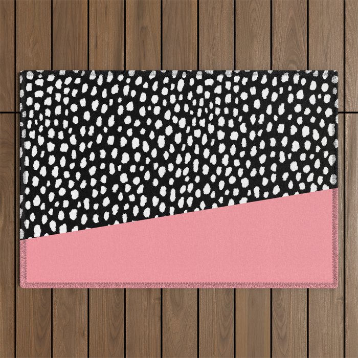 Handmade Polka Dot Brush Spots with Pink Stripe Outdoor Rug