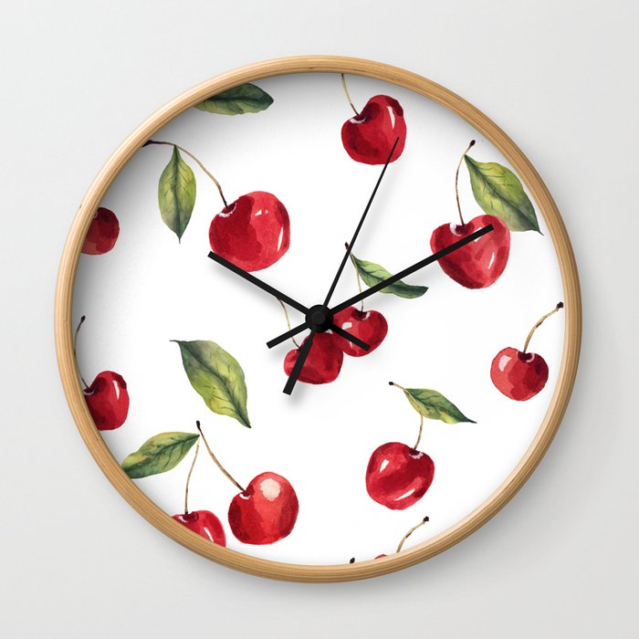 Pattern juicy cherry in watercolor Wall Clock