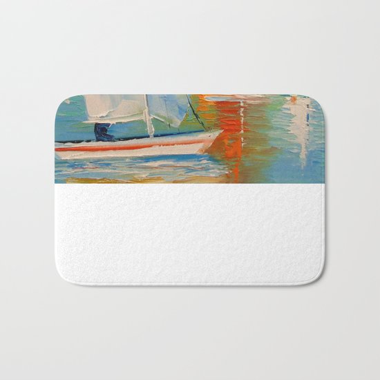 Sailboats on the river Bath Mat