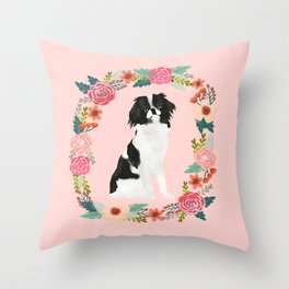 japanese chin floral wreath dog breed pet portrait pure breed dog lovers Throw Pillow