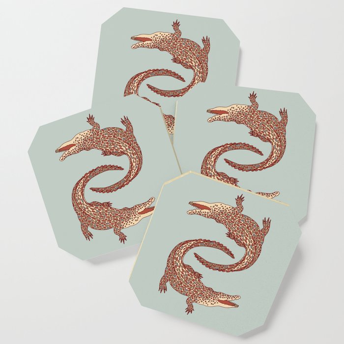 Crocodiles (Calm Beige and Gray Palette) Coaster
