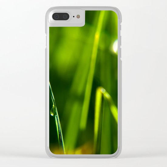Dew on grass at early backlight Clear iPhone Case