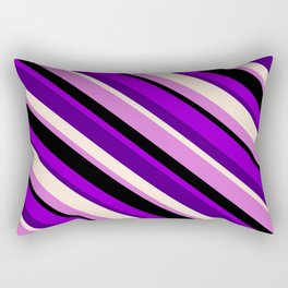 [ Thumbnail: Dark Violet, Indigo, Beige, Orchid, and Black Colored Pattern of Stripes Rectangular Pillow ]
