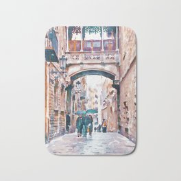 Carrer del Bisbe - Barcelona Bath Mat | Citysymbols, Painting, Streetscape, Fineart, Barcelonadecor, Affordableart, Realism, Contemporary, Carrerdelbisbe, Cityart 