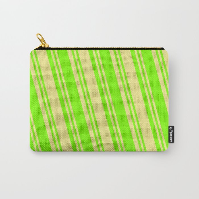 Tan & Green Colored Lines Pattern Carry-All Pouch