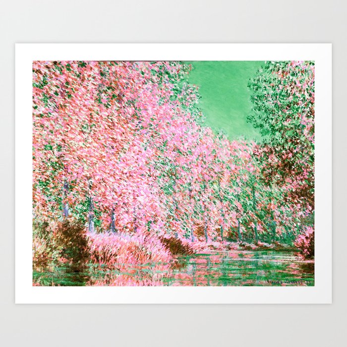 Monet : Bend in the River Epte 1888 Pink Green Art Print