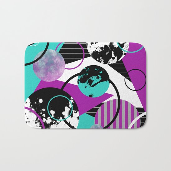 Eclectic Geometric (Abstract blue, purple, black, white) Bath Mat