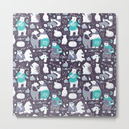 Arctic bear pajamas party Metal Print | Bearsillustrations, Fox, Digital, Snowflakes, Arcticanimal, Woolsweater, Cozy, Snow, Pattern, Selmacardoso 