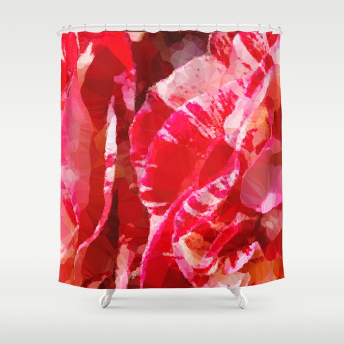 Red Pink White Striped Carnations Floral Low Poly Geometric Art Shower Curtain