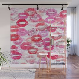Pink and Red Aesthetic Lipstick Kisses Wall Mural