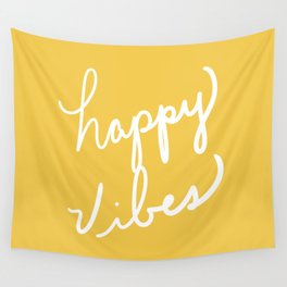 Happy Vibes Yellow Wall Tapestry