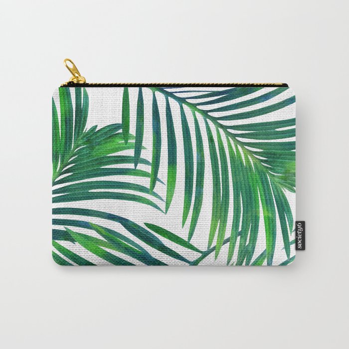 Palm Paradise, Tropical Leaves, Beachy Watercolor Painting, Minimal Nature Botanical Illustration Carry-All Pouch