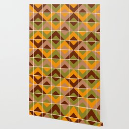 Retro 70s diamond tiles upholstery fabric orange, brown Wallpaper