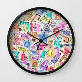 power tools Wall Clock | Illustration, Mixed Media, Painting, Pattern 