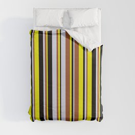 [ Thumbnail: Yellow, Sienna, Lavender, and Black Colored Lines/Stripes Pattern Duvet Cover ]