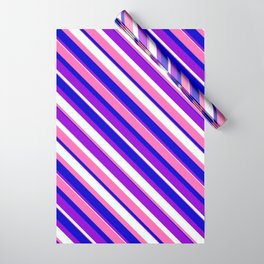 [ Thumbnail: Dark Violet, Mint Cream, Hot Pink, and Blue Colored Stripes/Lines Pattern Wrapping Paper ]