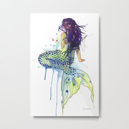 Mermaid Metal Print | Watercolor, Painting, Fantasy, Beach, Nautical, Hair, Ocean, Illustration, Whimsical, Seaside 