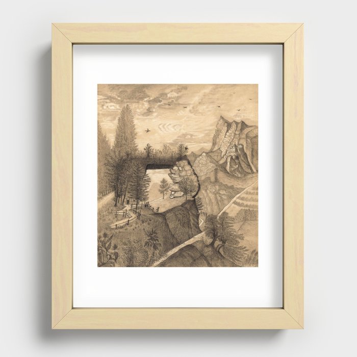 Hikers climbing up to a Mountain Chalet (ca. 1888) by Henri Rousseau. Recessed Framed Print