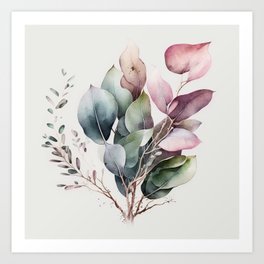 Boho Minimalistic Flower Watercolor Leaves Art Print