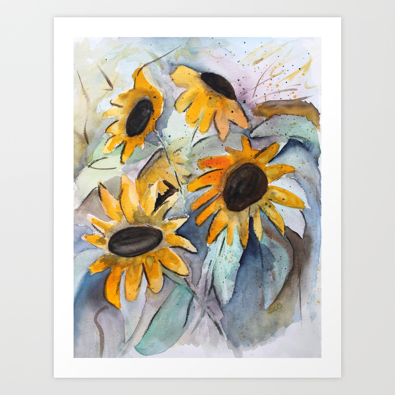 Loose Sunflower Watercolor Painting Art Print By