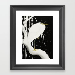 Heron in the snow  - Vintage Japanese Woodblock Print Art Framed Art Print