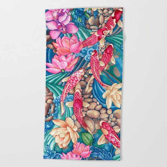 Koi Pond Beach Towel