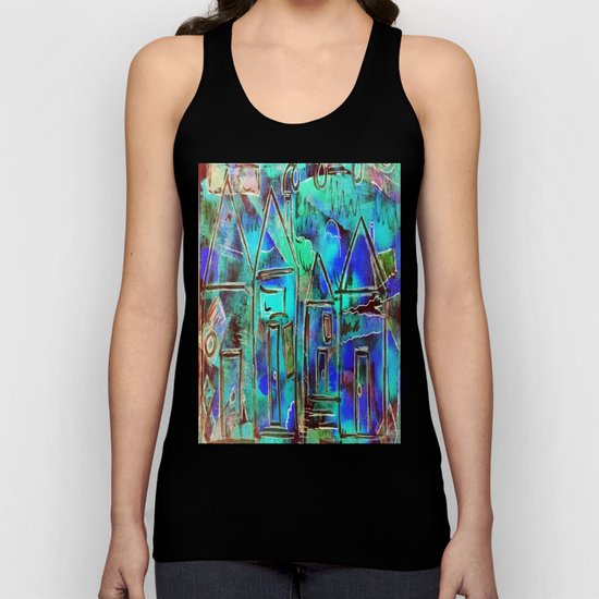 Neon Blue Houses Unisex Tank Top