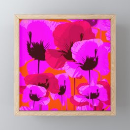 Pink And Red Poppies On A Orange Background - Summer Juicy Color Palette Retro Mood #decor #society6 Framed Mini Art Print