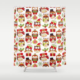 Brown Christmas Owls  Shower Curtain