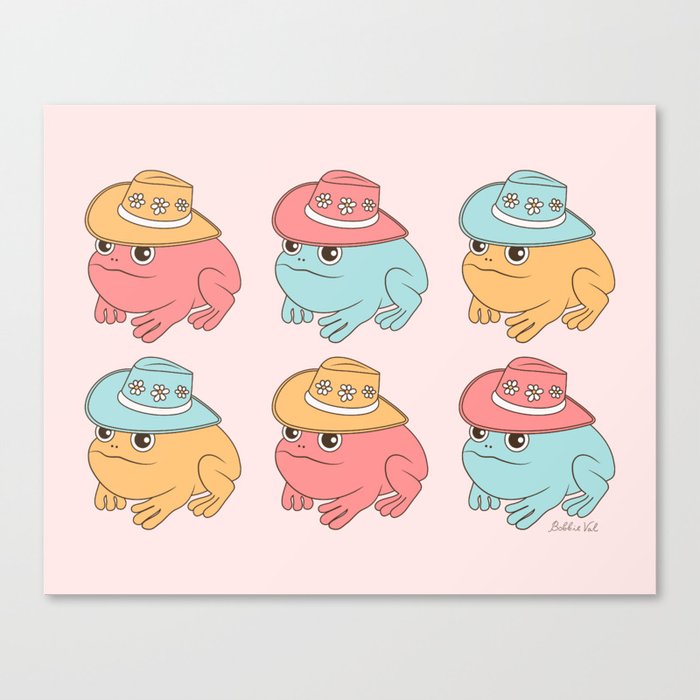 Cute Cowboy Frogs, Frog with Cowboy Hat Fun and Colorful Canvas Print