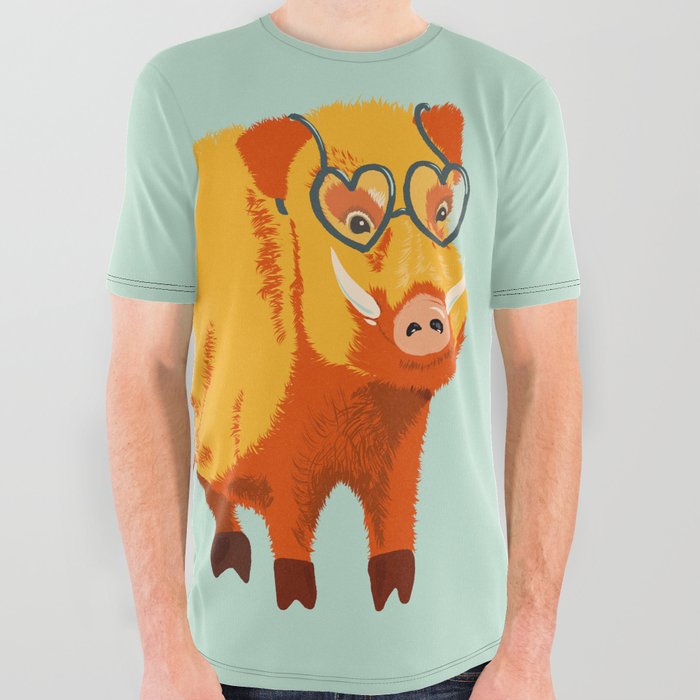Funny Boar Pig Cute Geek All Over Graphic Tee
