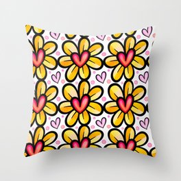Hearts and Flowers Seamless Patterns Throw Pillow