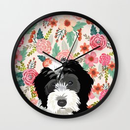 Bernedoodle floral pet portrait art print and dog gifts Wall Clock