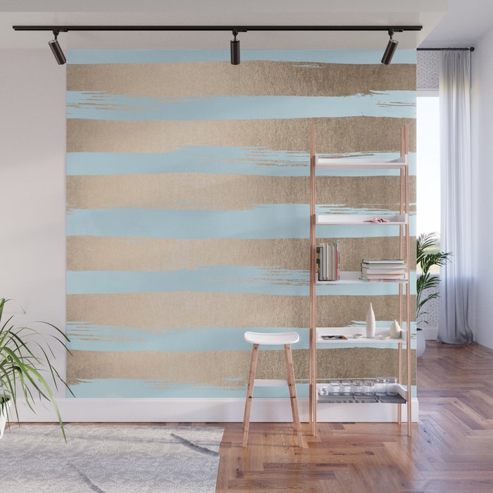 Paint Stripes Gold Tropical Ocean Sea Turquoise Wall Mural