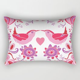 Kissing Birds with Hearts, Valentine's Day Pink and Red Rectangular Pillow